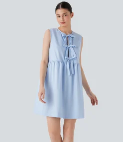 Mini Dresses|Dresses<HALARA Sleeveless Tie Front Mini Casual Dress