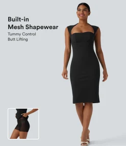 Maxi & Midi Dresses|Dresses<HALARA Sleeveless Tummy Control Butt Lifting Built-in Mesh Shapewear Midi Work Dress