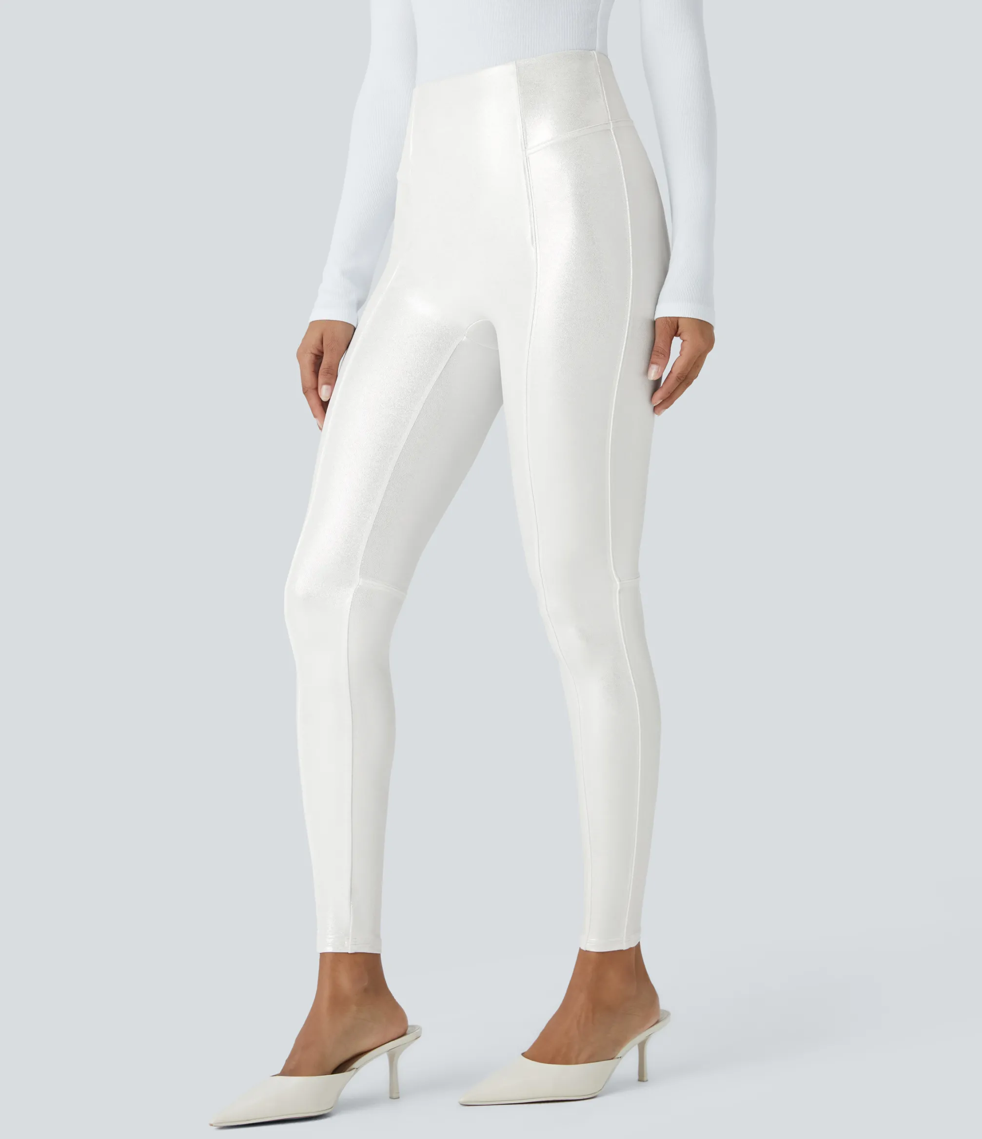 Leggings<HALARA SoCinched High Waisted Tummy Control Faux Leather Foil Print Stretchy Leggings