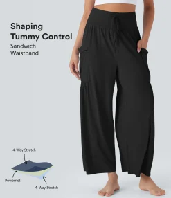 Pants|High-Waisted Pants<HALARA SoCinched High Waisted Tummy Control Drawstring Wide Leg Cool Touch Yoga Pants with Pockets-UPF50+
