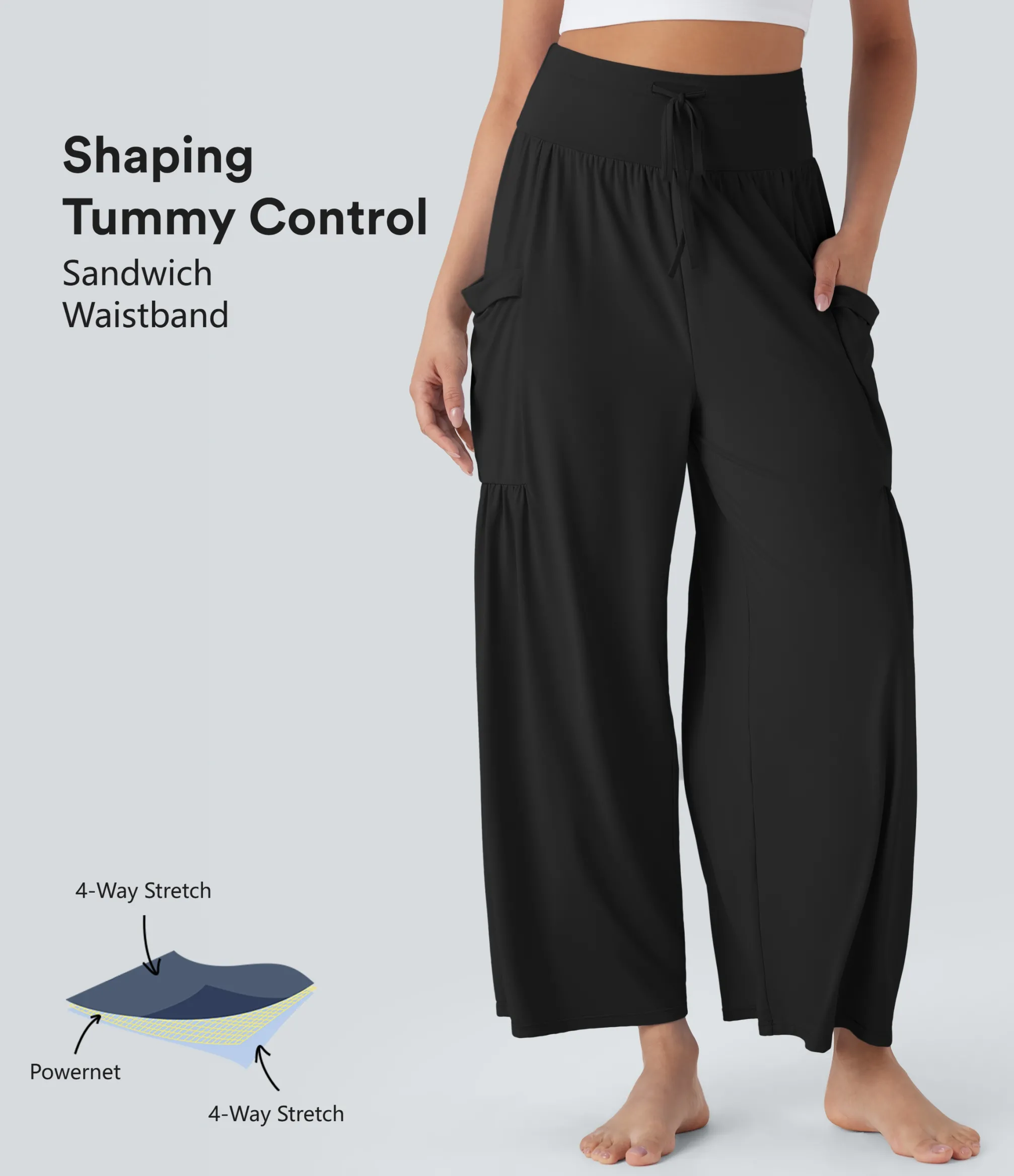 Pants|High-Waisted Pants<HALARA SoCinched High Waisted Tummy Control Drawstring Wide Leg Cool Touch Yoga Pants with Pockets-UPF50+