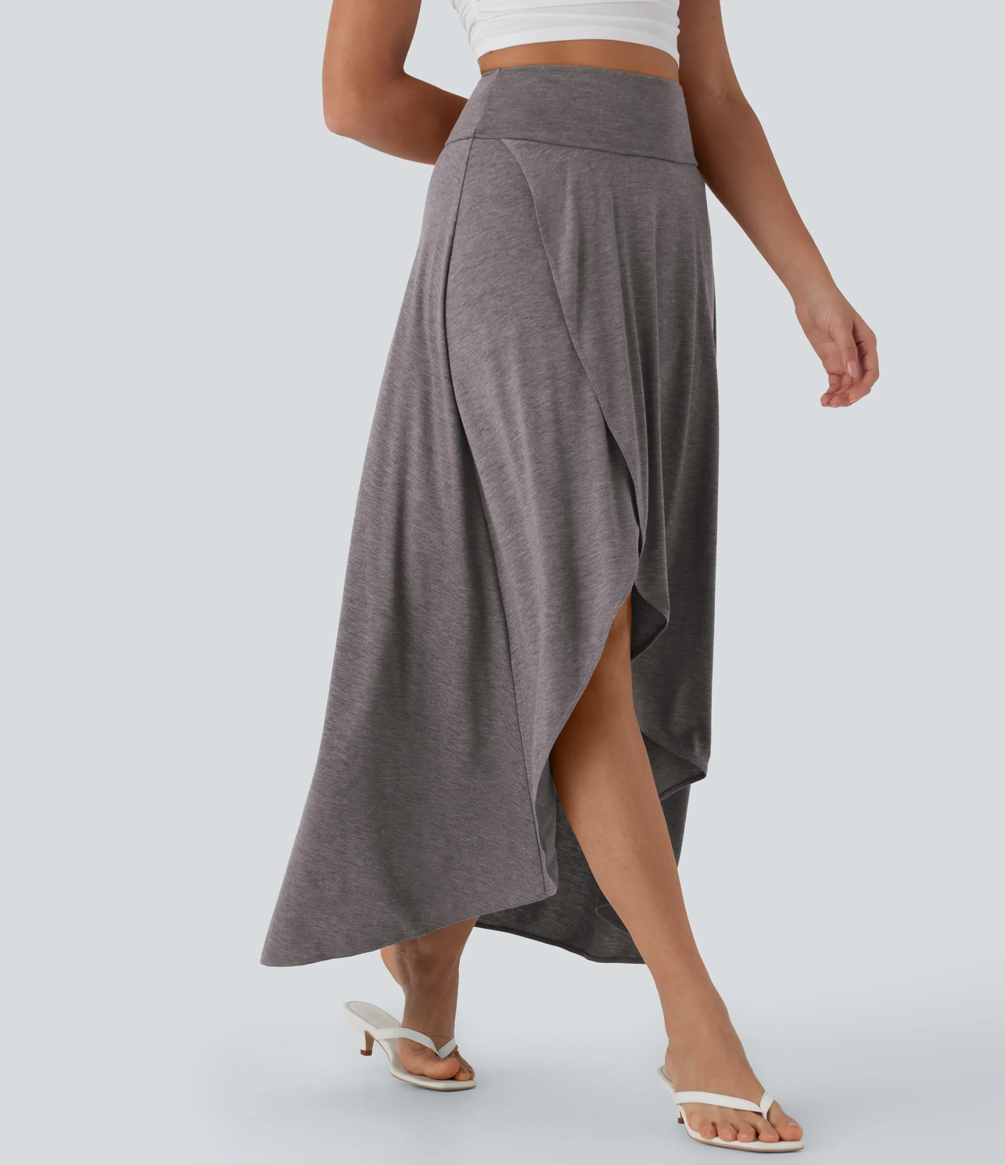 Skirts<HALARA SoCinched High Waisted Tummy Control High Low 2-in-1 Flowy Maxi Casual Skirt