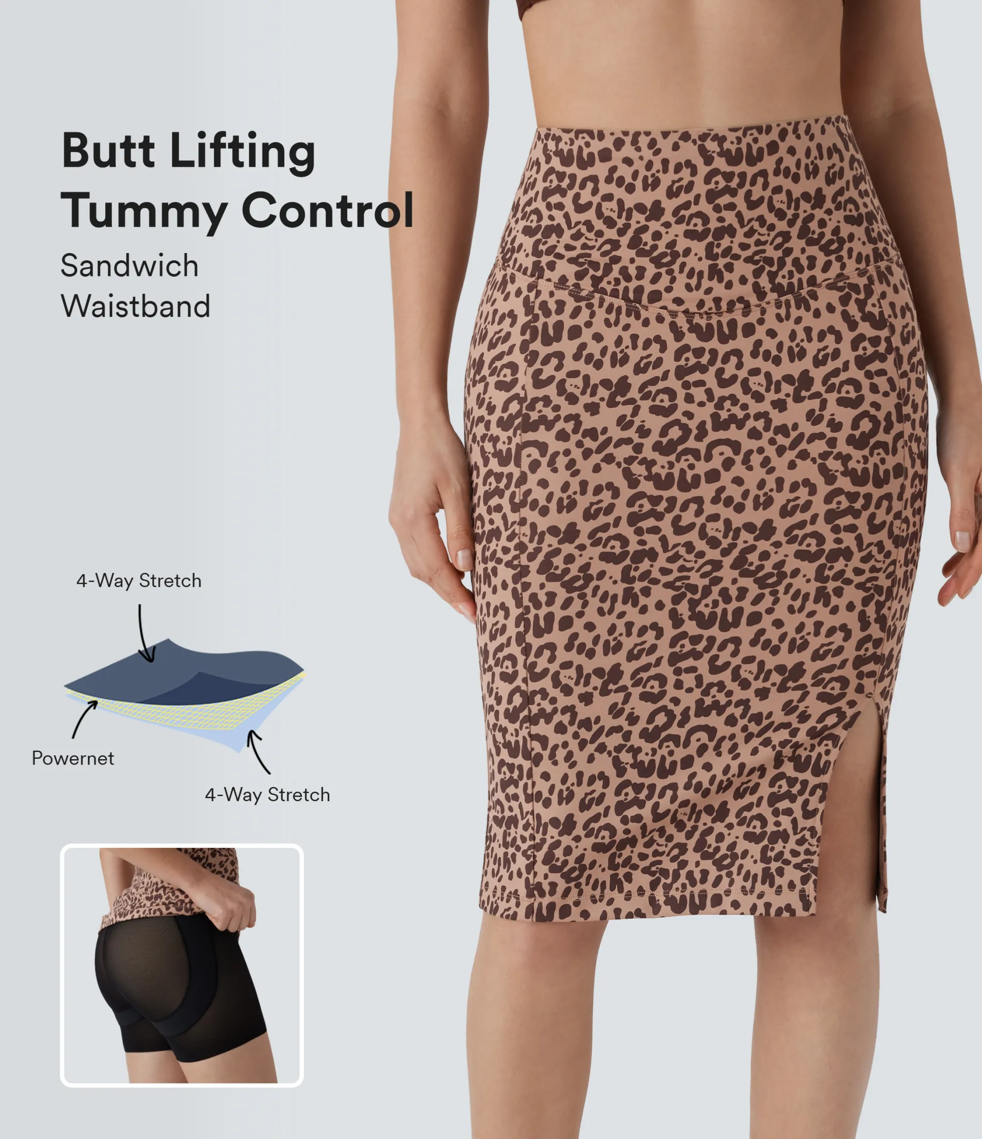 Maxi & Midi Skirts|Casual Skirts<HALARA SoCinched High Waisted Tummy Control Butt Lifting Midi Leopard Print Casual Shapewear Skirt
