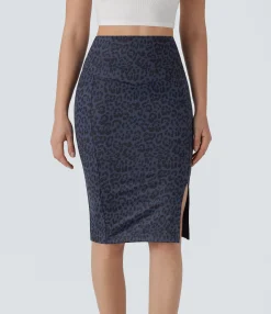 Maxi & Midi Skirts|Casual Skirts<HALARA SoCinched High Waisted Tummy Control Butt Lifting Midi Leopard Print Casual Shapewear Skirt