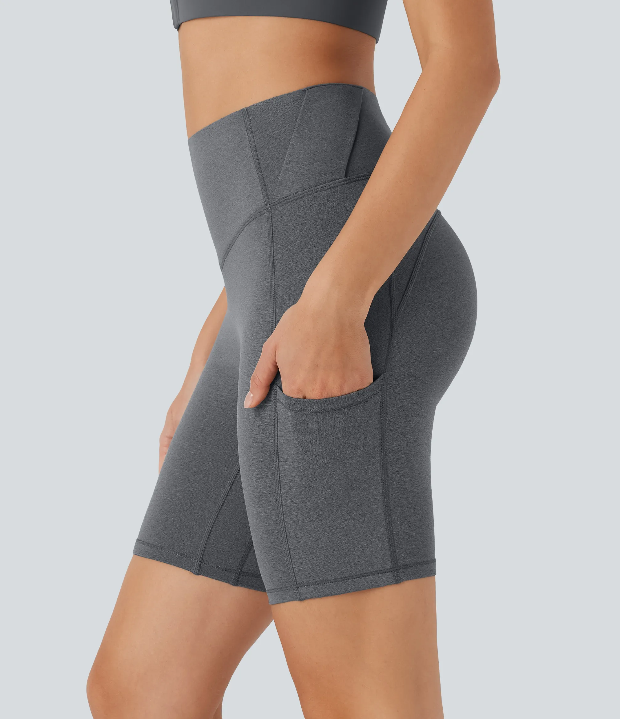 Active Shorts|Bikers<HALARA SoCinched High Waisted Tummy Control Loop Quick Dry Yoga Biker Shorts 7'' with Pockets