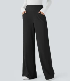 High-Waisted Pants|Wide-Leg Pants<HALARA SoCinched High Waisted Tummy Control Pockets Wide Leg Micro Waffle Work Pants