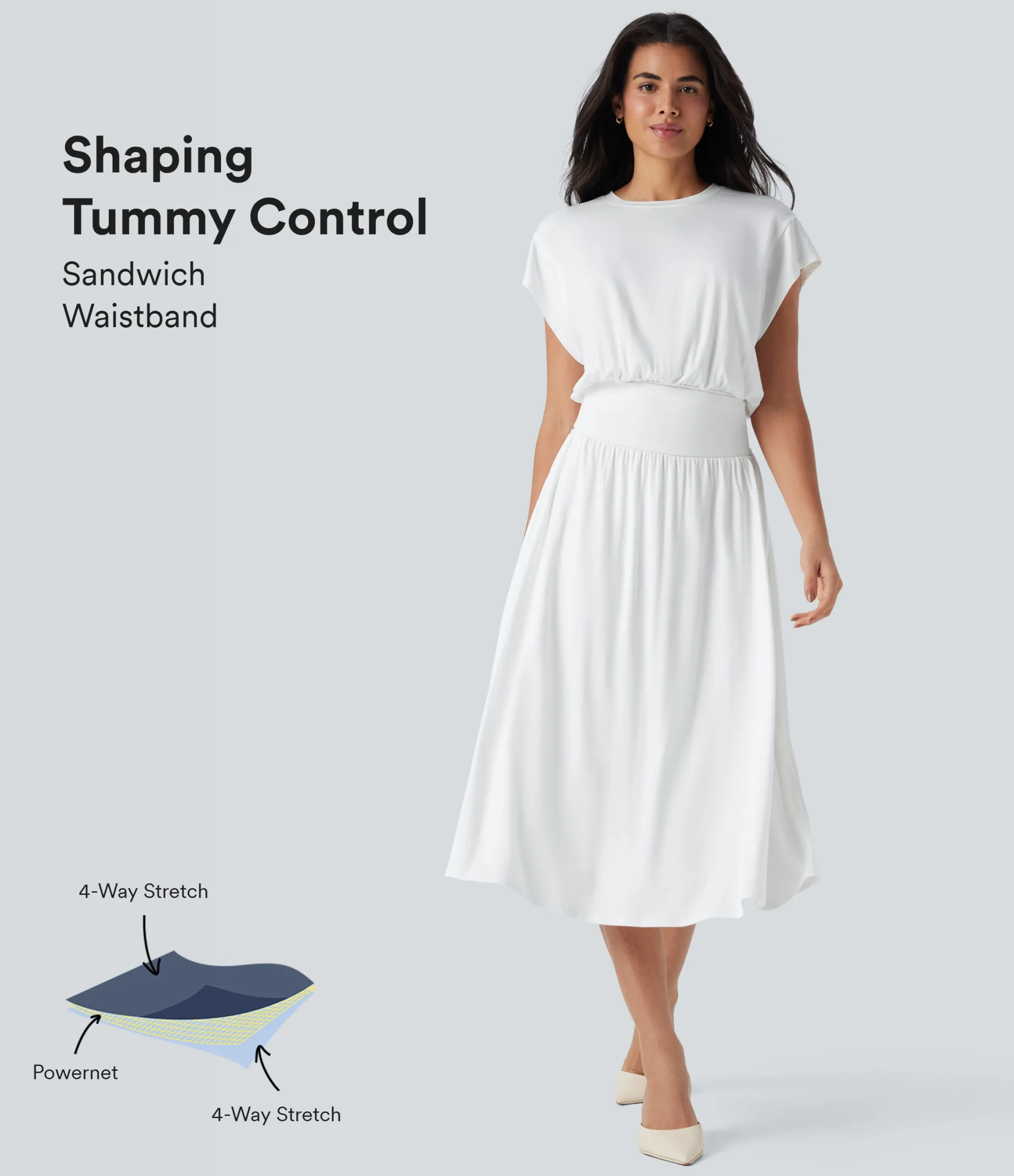 Maxi & Midi Dresses|Dresses<HALARA SoCinched Tummy Control Batwing Sleeve Flowy Midi Work Dress with Pockets