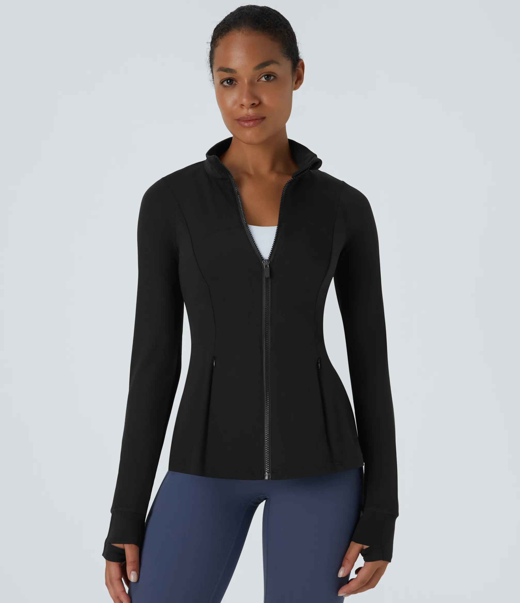 Jackets & Outerwear<HALARA SoftlyZero™ Long Sleeve Thumb Hole Pocket Zipper Ruffle Hem Slim Yoga Jacket-UPF50+