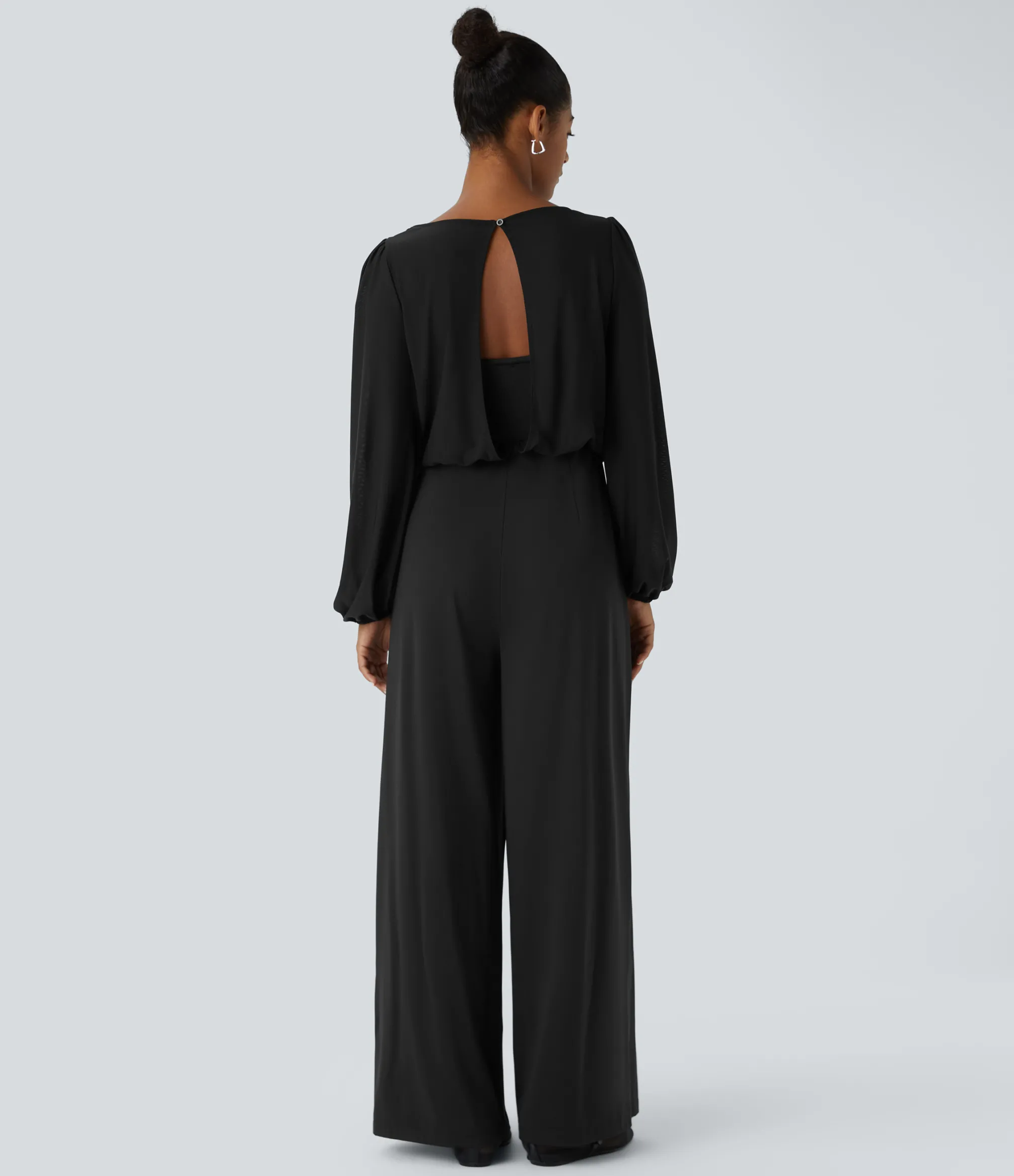 Jumpsuits<HALARA SoftlyZero™ Airy Boat Neck Long Sleeve Keyhole Back 2-in-1 Pocket Wide Leg Cool Touch Casual Jumpsuit-UPF50+