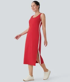 Active Dresses|Dresses<HALARA SoftlyZero™ Airy Color Block Hem Cool Touch Workout Active Tank Dress with Pockets-UPF50+