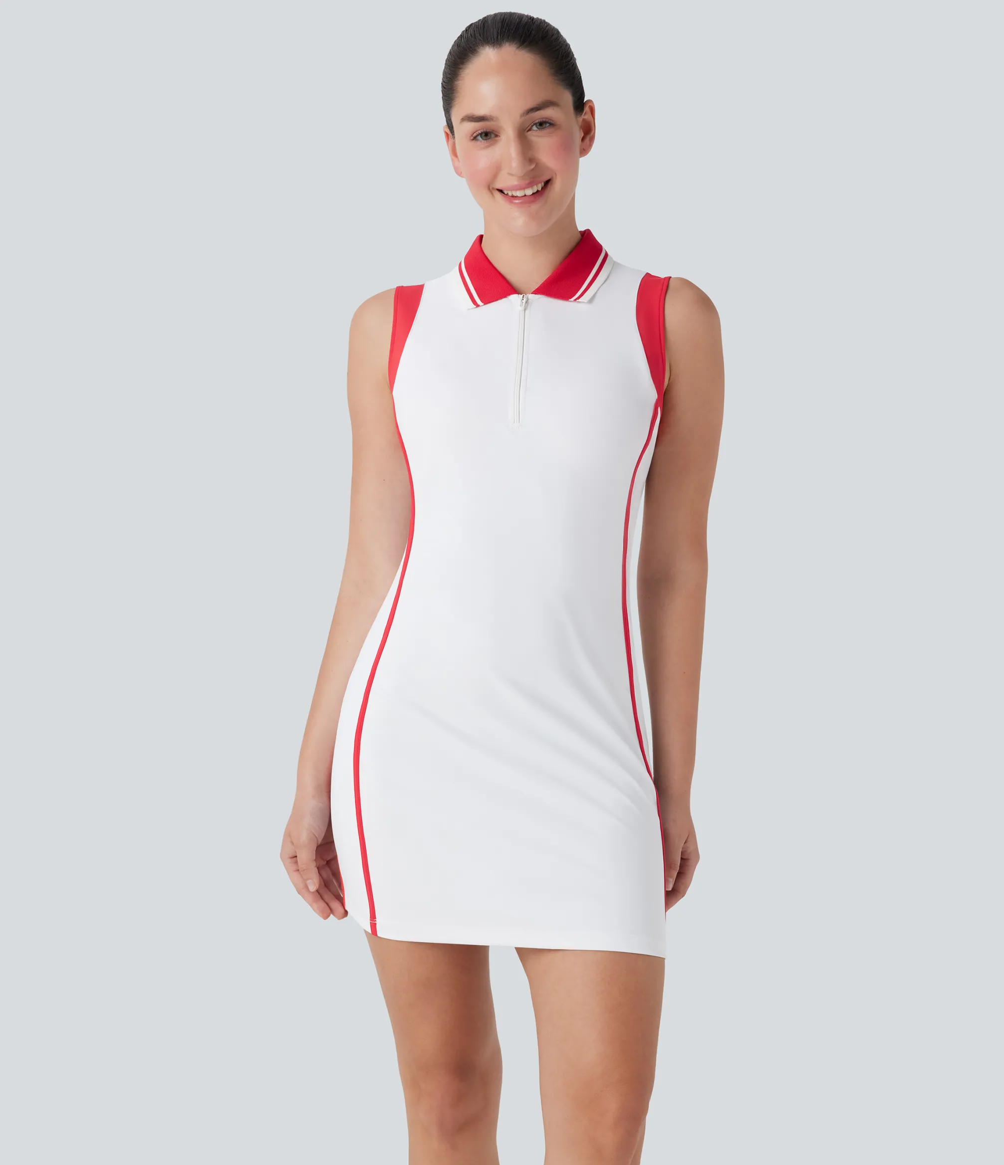 Bodycon Dresses|Mini Dresses<HALARA SoftlyZero™ Airy Color Block Polo Zip Sleeveless Bodycon Cool Touch Mini Casual Dress-UPF50+