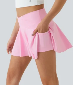 Mini Skirts|Active Skirts<HALARA SoftlyZero™ Airy Comfy High Waisted Crossover 2-in-1 Pocket Flare Cool Touch Tennis Skirt-UPF50+