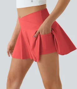 Mini Skirts|Active Skirts<HALARA SoftlyZero™ Airy Comfy High Waisted Crossover 2-in-1 Pocket Flare Cool Touch Tennis Skirt-UPF50+