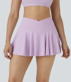 Mini Skirts|Active Skirts<HALARA SoftlyZero™ Airy Comfy High Waisted Crossover 2-in-1 Pocket Flare Cool Touch Tennis Skirt-UPF50+