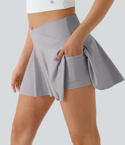 Mini Skirts|Active Skirts<HALARA SoftlyZero™ Airy Comfy High Waisted Crossover 2-in-1 Pocket Flare Cool Touch Tennis Skirt-UPF50+