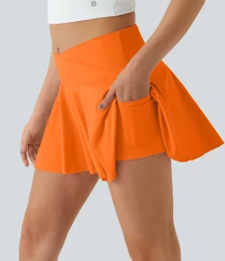 Mini Skirts|Active Skirts<HALARA SoftlyZero™ Airy Comfy High Waisted Crossover 2-in-1 Pocket Flare Cool Touch Tennis Skirt-UPF50+