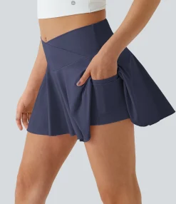 Mini Skirts|Active Skirts<HALARA SoftlyZero™ Airy Comfy High Waisted Crossover 2-in-1 Pocket Flare Cool Touch Tennis Skirt-UPF50+