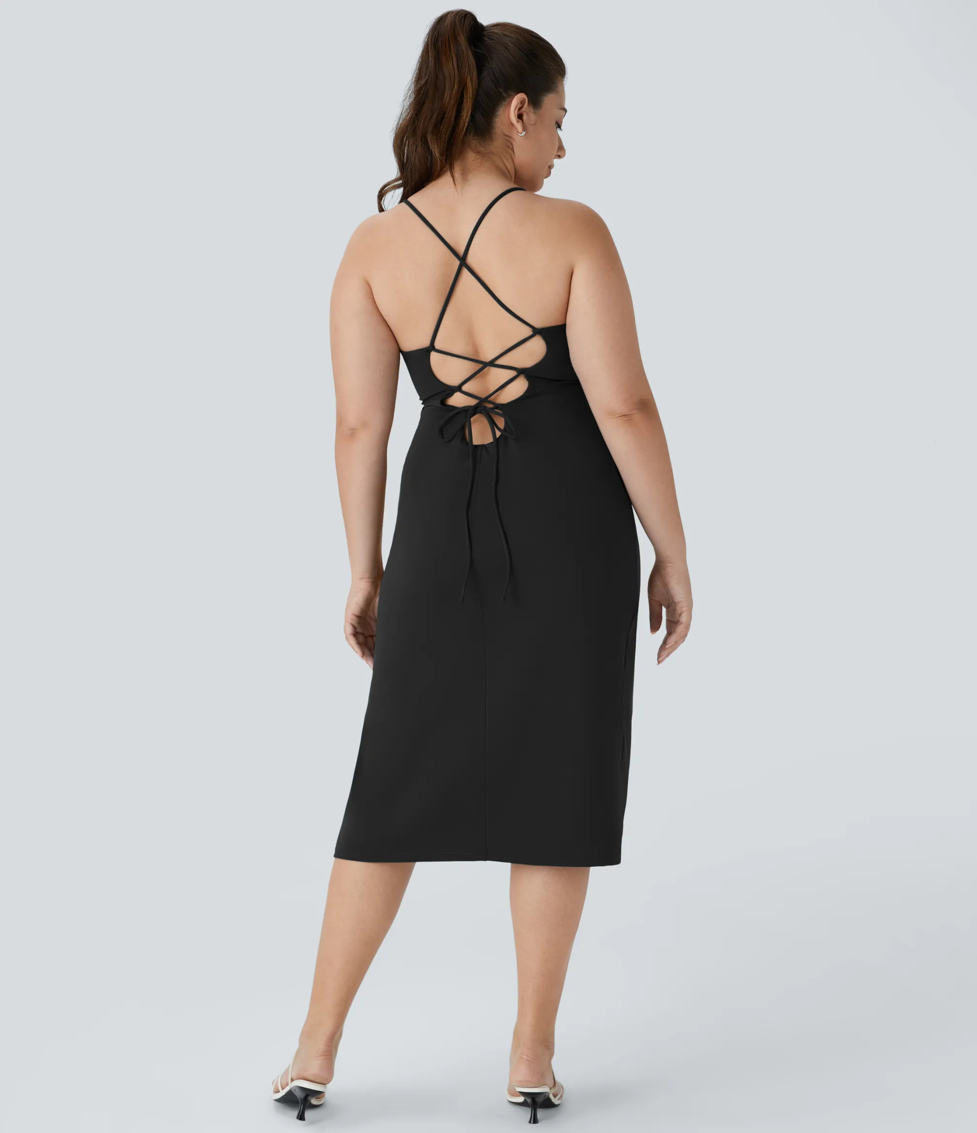 Plus Size<HALARA SoftlyZero™ Airy Crossover Ruched Lace Up Bodycon Cool Touch Plus Size Dress-UPF50+