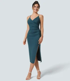 Bodycon Dresses|Maxi & Midi Dresses<HALARA SoftlyZero™ Airy Crossover Ruched Lace Up Bodycon Cool Touch Dress-UPF50+