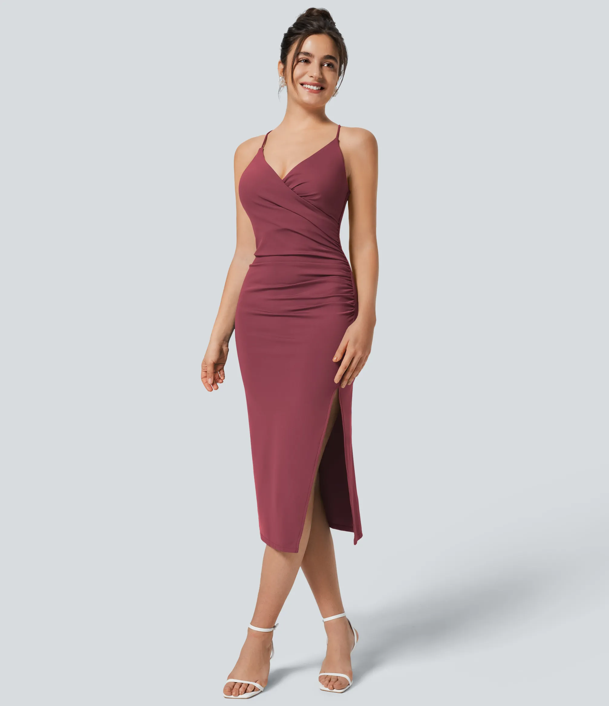 Bodycon Dresses|Maxi & Midi Dresses<HALARA SoftlyZero™ Airy Crossover Ruched Lace Up Bodycon Cool Touch Dress-UPF50+