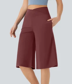 High-Waisted Pants|Wide-Leg Pants<HALARA SoftlyZero™ Airy Crossover High Waisted Wide Leg Cool Touch Yoga Pedal Pusher Pants with Pockets