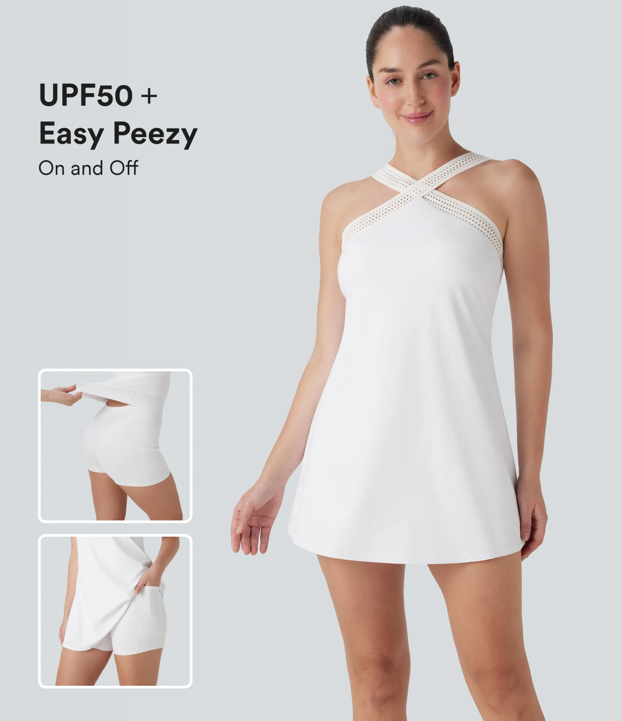 Active Dresses|Dresses<HALARA Softlyzero™ Airy Halter Cut Out Backless 2-in-1 Cool Touch Mini Yoga Active Dress with Side Pockets-Easy Peezy Edition-UPF50+
