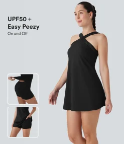 Active Dresses|Dresses<HALARA Softlyzero™ Airy Halter Cut Out Backless 2-in-1 Cool Touch Mini Yoga Active Dress with Side Pockets-Easy Peezy Edition-UPF50+