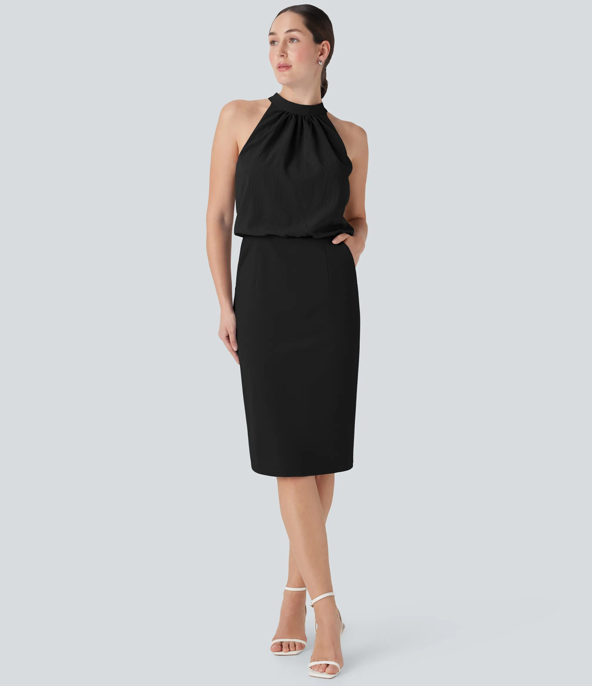 Maxi & Midi Dresses|Dresses<HALARA SoftlyZero™ Airy Halter Tie Back Cool Touch Midi Work Dress with Pockets-UPF50+