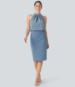 Maxi & Midi Dresses|Dresses<HALARA SoftlyZero™ Airy Halter Tie Back Cool Touch Midi Work Dress with Pockets-UPF50+