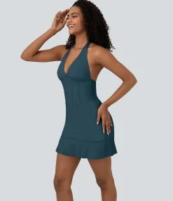 Mini Dresses|Active Dresses<HALARA SoftlyZero™ Airy Halter Tie Back Corset Ruffle Hem Mini Cool Touch Casual Dress-UPF50+