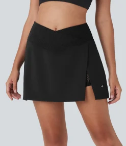 Mini Skirts|Active Skirts<HALARA SoftlyZero™ Airy High Waisted Crossover 2-in-1 Pocket Contrast Lace Cool Touch Mini Tennis Skirt-UPF50+