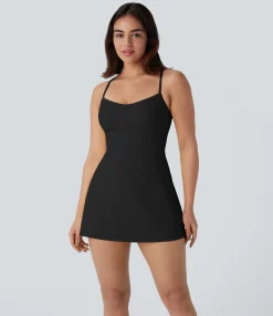 Mini Dresses|Active Dresses<HALARA SoftlyZero™ Airy Lace Up 2-in-1 Pocket Mini Cool Touch Dance Active Slip Dress