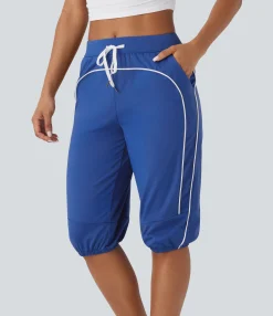 Joggers|Joggers<HALARA SoftlyZero™ Airy Mid Rise Drawstring Pocket Color Block Contrast Binding Cool Touch Dance Pedal Pusher Joggers -UPF50+