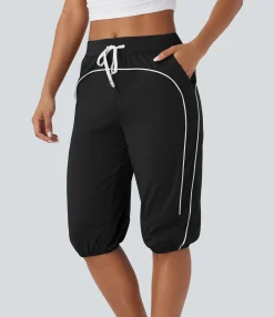 Joggers|Joggers<HALARA SoftlyZero™ Airy Mid Rise Drawstring Pocket Color Block Contrast Binding Cool Touch Dance Pedal Pusher Joggers -UPF50+