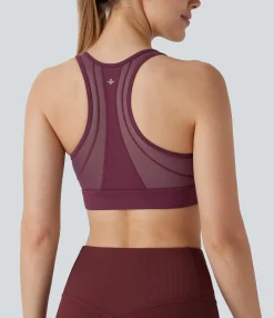 Sports Bras|Sports Bras<HALARA SoftlyZero™ Airy Mid Support Racerback Contrast Mesh Cool Touch Workout Sports Bra