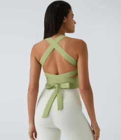 Casual Tops|Yoga Tops<HALARA SoftlyZero™ Airy Padded Tie Back Cool Touch Workout Cropped Tank Top