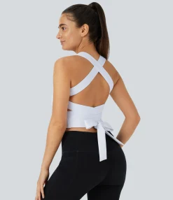 Casual Tops|Yoga Tops<HALARA SoftlyZero™ Airy Padded Tie Back Cool Touch Workout Cropped Tank Top