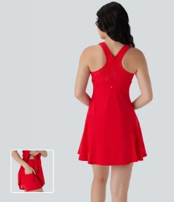 Mini Dresses|Active Dresses<HALARA SoftlyZero™ Airy Racerback Contrast Lace Mini 2-piece Set Cool Touch Yoga Active Dress with Pocket-UPF50+