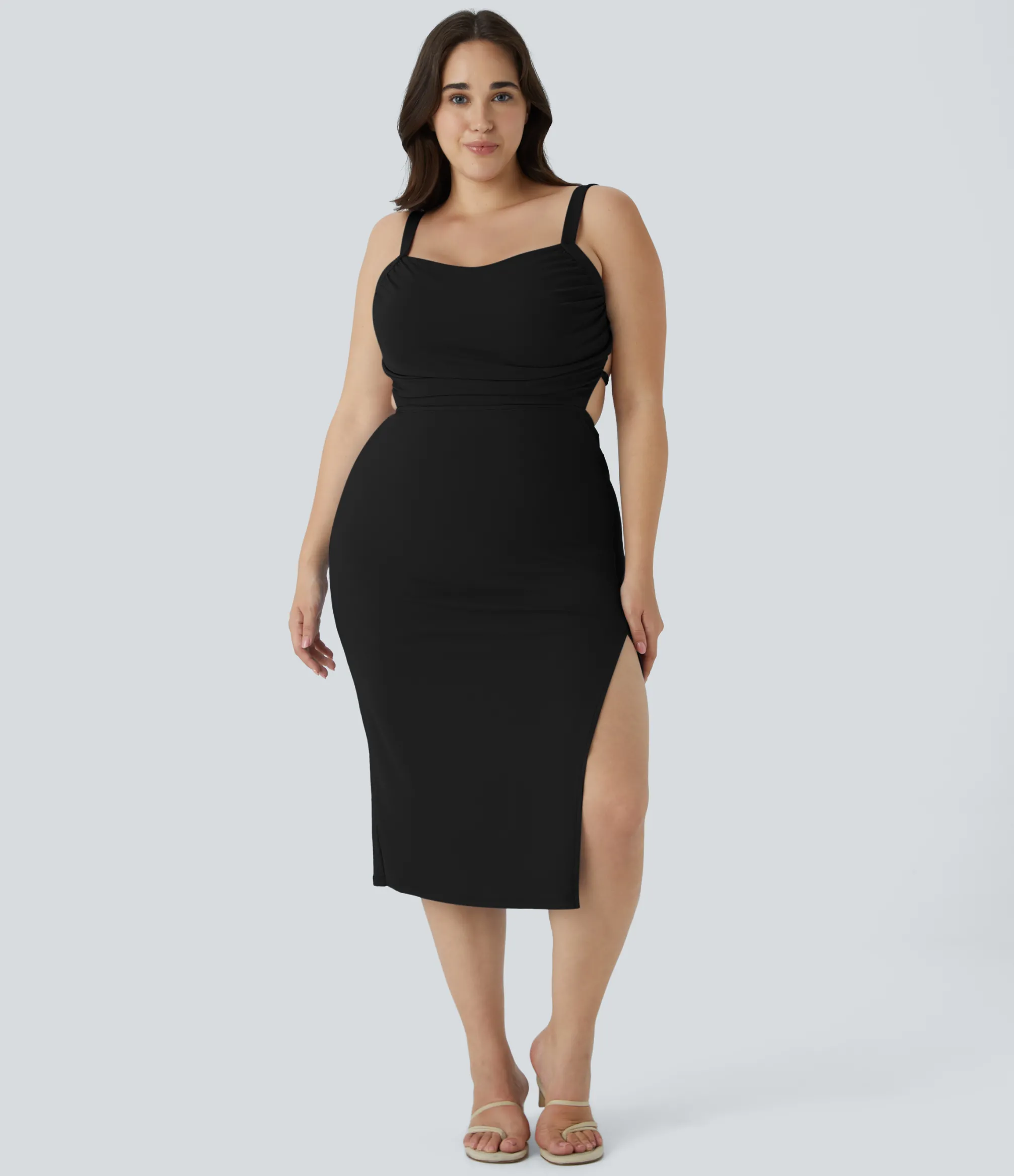 Plus Size<HALARA SoftlyZero™ Airy Ruched Lace Up Bodycon Midi Cool Touch Casual Plus Size Dress