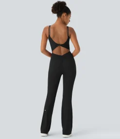 Jumpsuits<HALARA SoftlyZero™ Airy Ruched Sleeveless Flare Skinny Cool Touch Yoga Jumpsuit-UPF50+