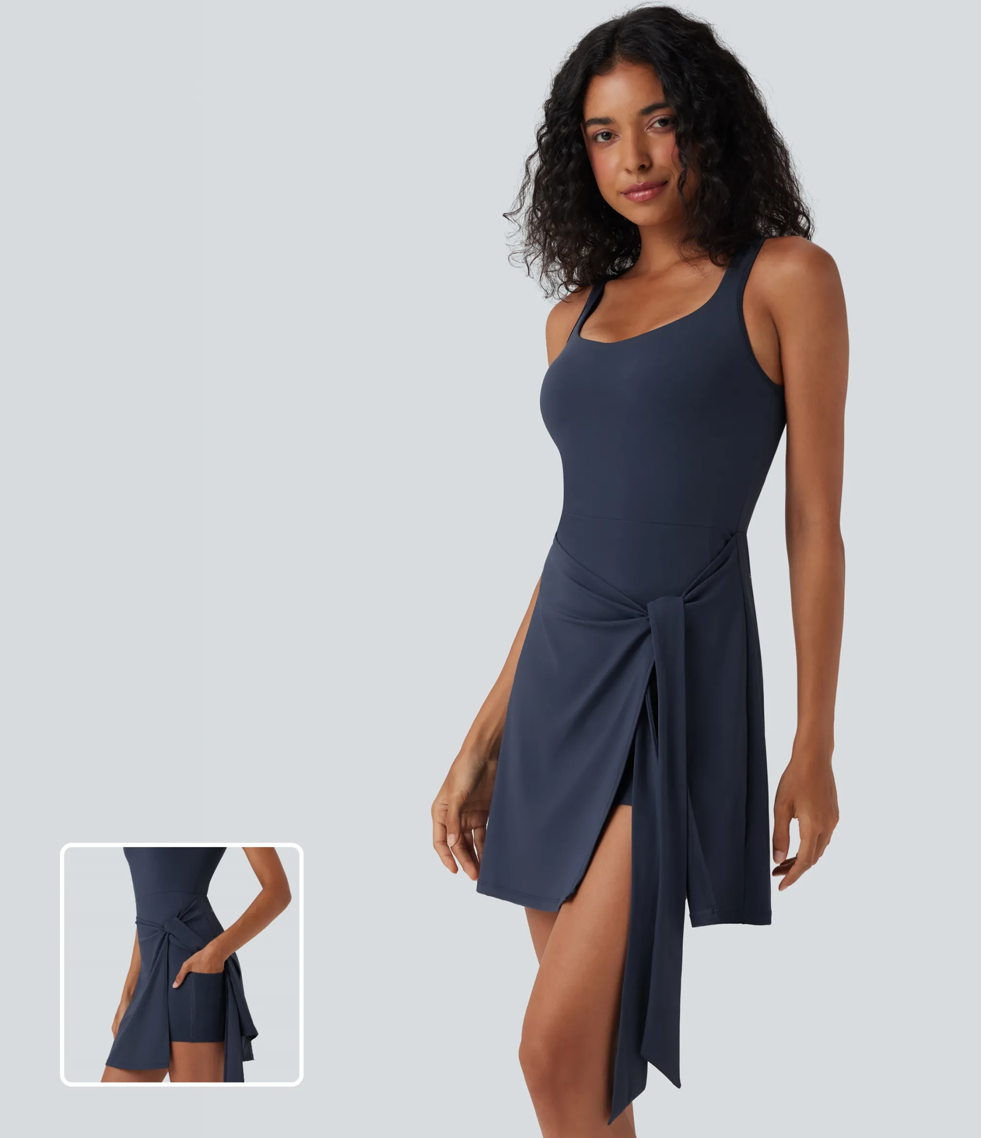 Active Dresses|Dresses<HALARA SoftlyZero™ Airy Sleeveless Tie Front 2-in-1 Cool Touch Mini Workout Dress with Pockets