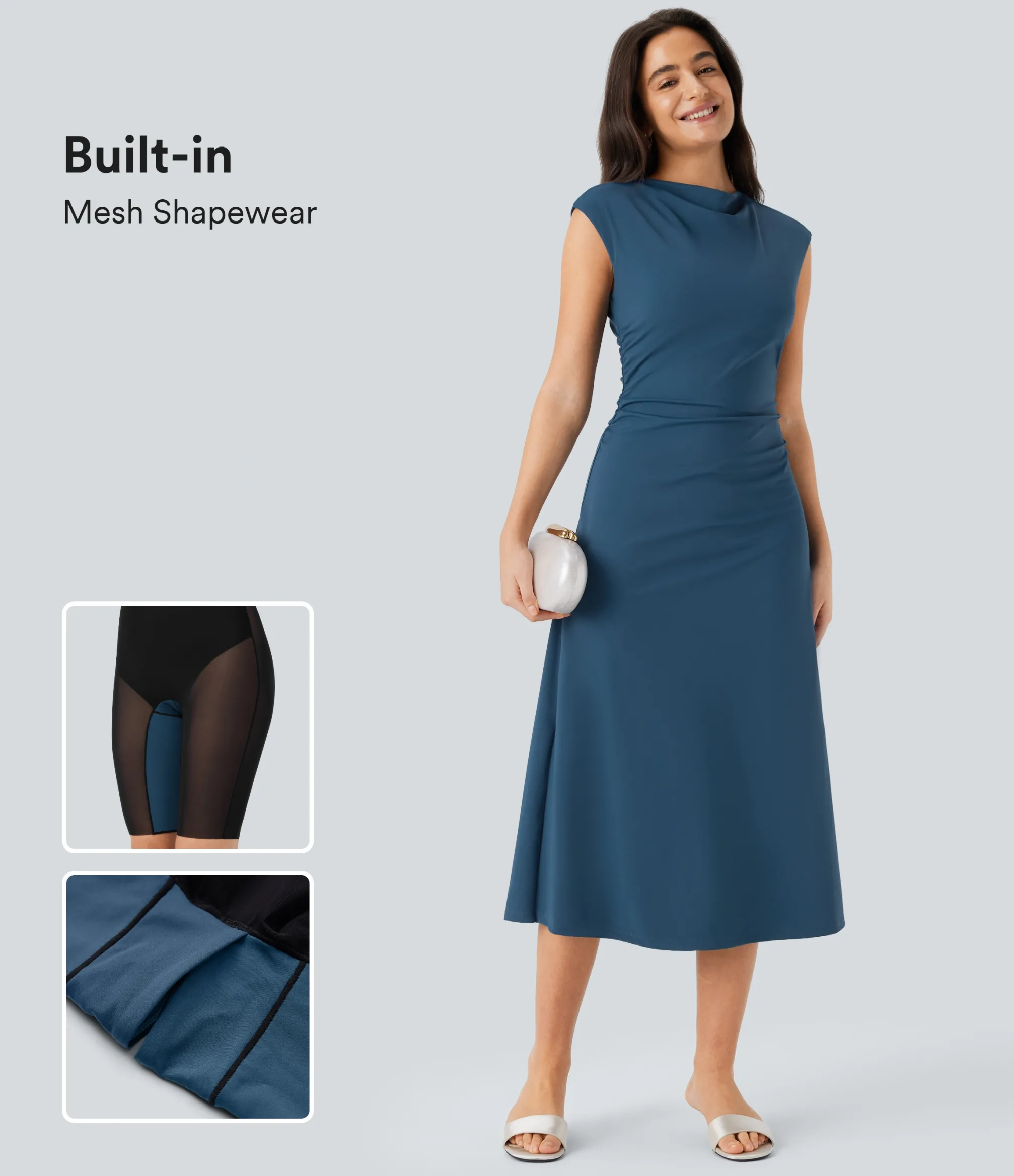 Dresses|Maxi & Midi Dresses<HALARA SoftlyZero™ Airy Sleeveless Keyhole Back Ruched Slim Midi Cool Touch Built-in Mesh Shapewear Dress