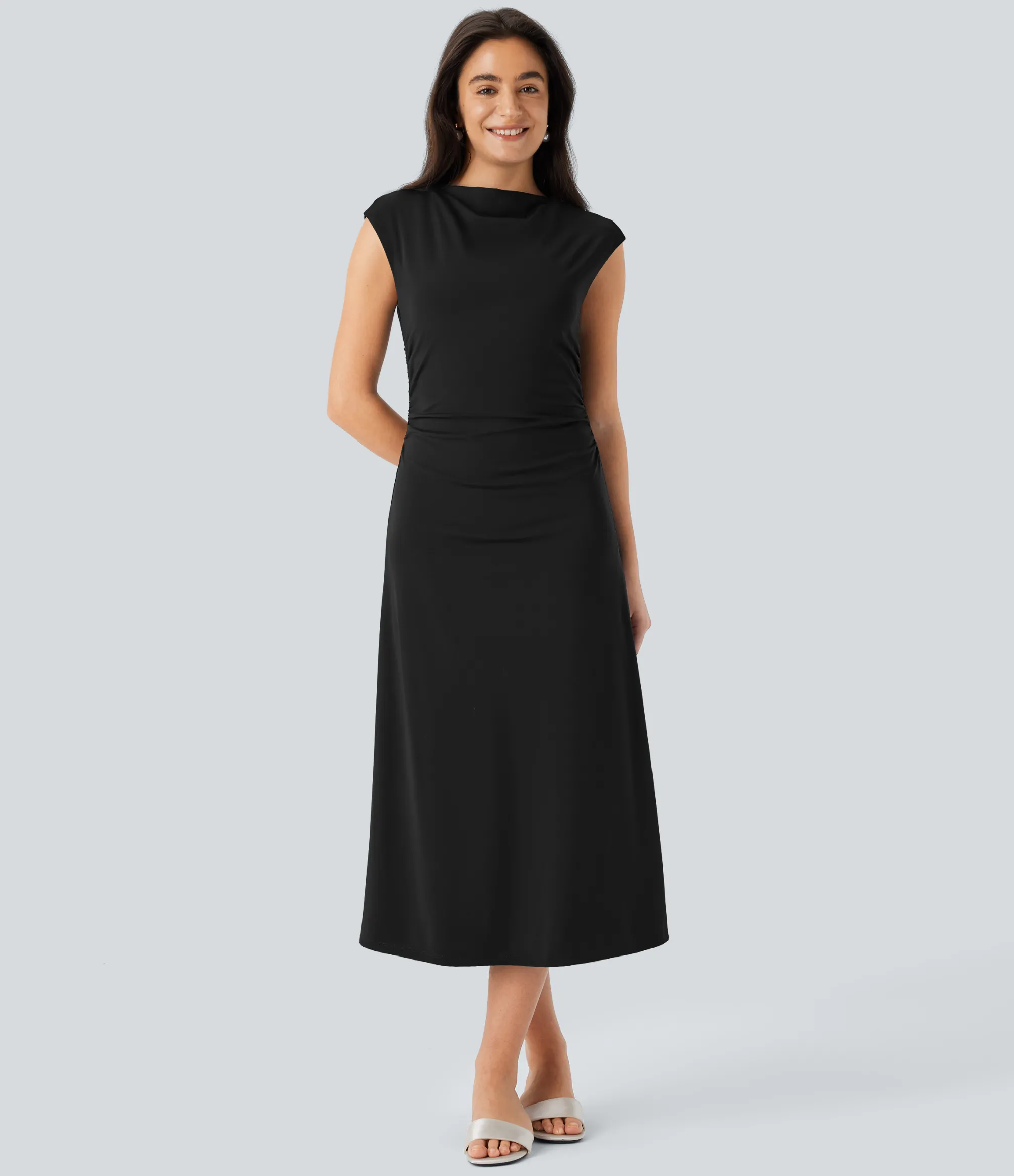 Dresses|Maxi & Midi Dresses<HALARA SoftlyZero™ Airy Sleeveless Keyhole Back Ruched Slim Midi Cool Touch Built-in Mesh Shapewear Dress