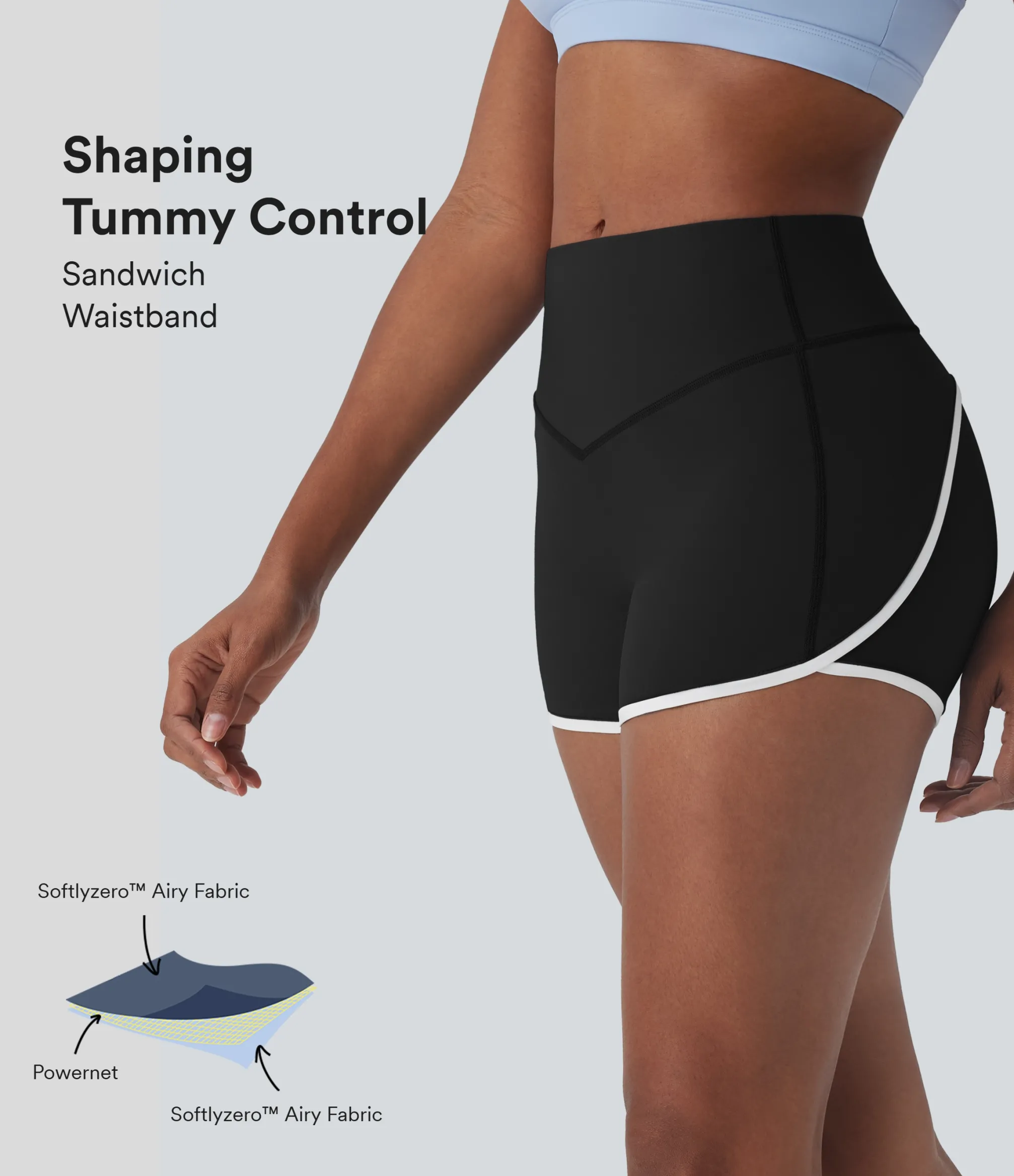 Active Shorts|Bikers<HALARA SoftlyZero™ Airy SoCinched Mid Rise Tummy Control Color Block Cool Touch Yoga Biker Shorts 3''-UPF50+