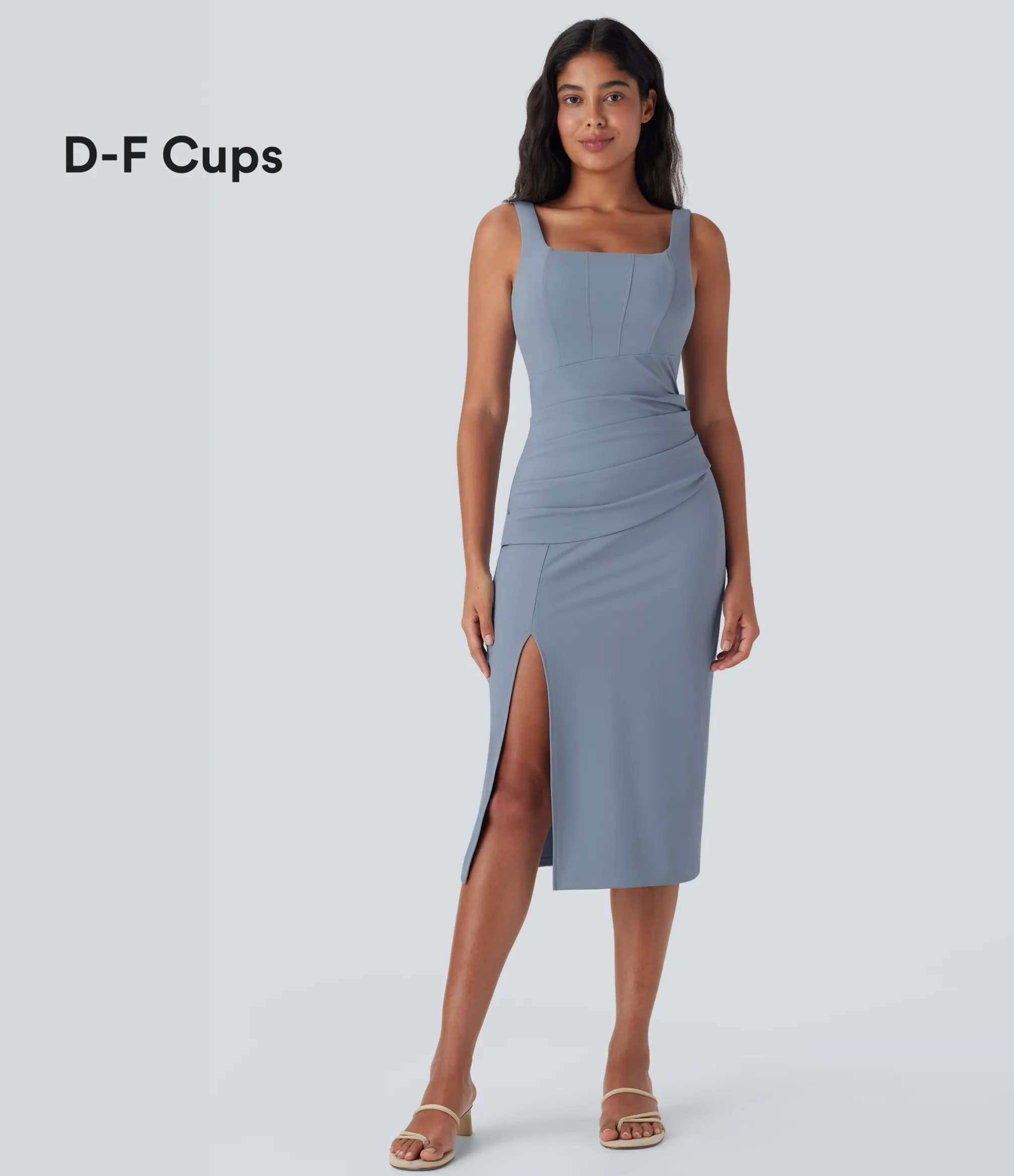 Bodycon Dresses|Maxi & Midi Dresses<HALARA SoftlyZero™ Airy Square Neck Corset Ruched Bodycon Midi Cool Touch Dress-D/DD/DDD/F Cups