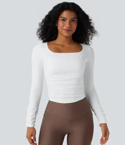 Sports Tops|Sports Tops<HALARA SoftlyZero™ Airy Square Neck Long Sleeve Ruched Cool Touch Workout Sports Top