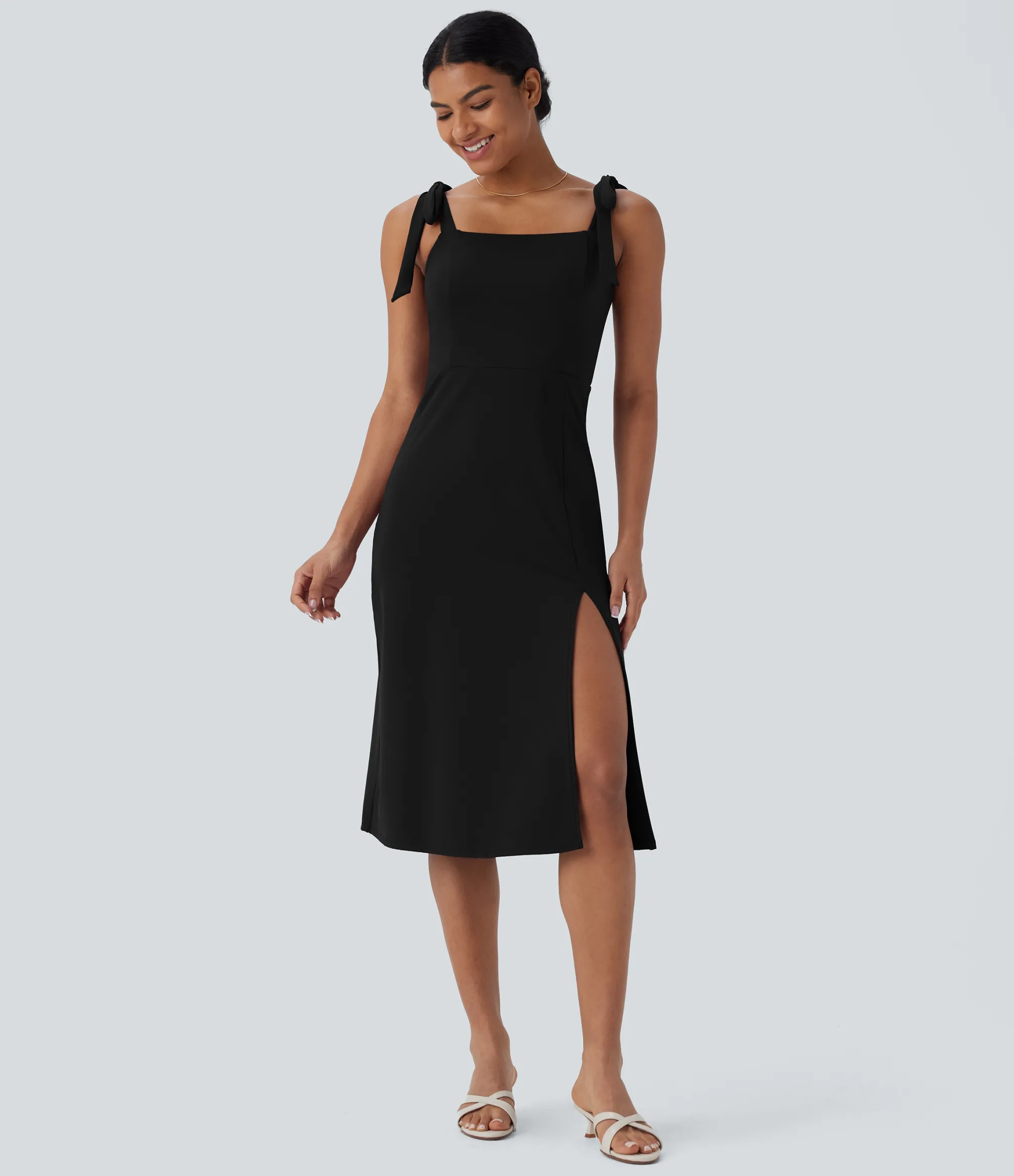 Dresses|Maxi & Midi Dresses<HALARA SoftlyZero™ Airy Square Neck Tie Side Cool Touch Midi Casual Dress