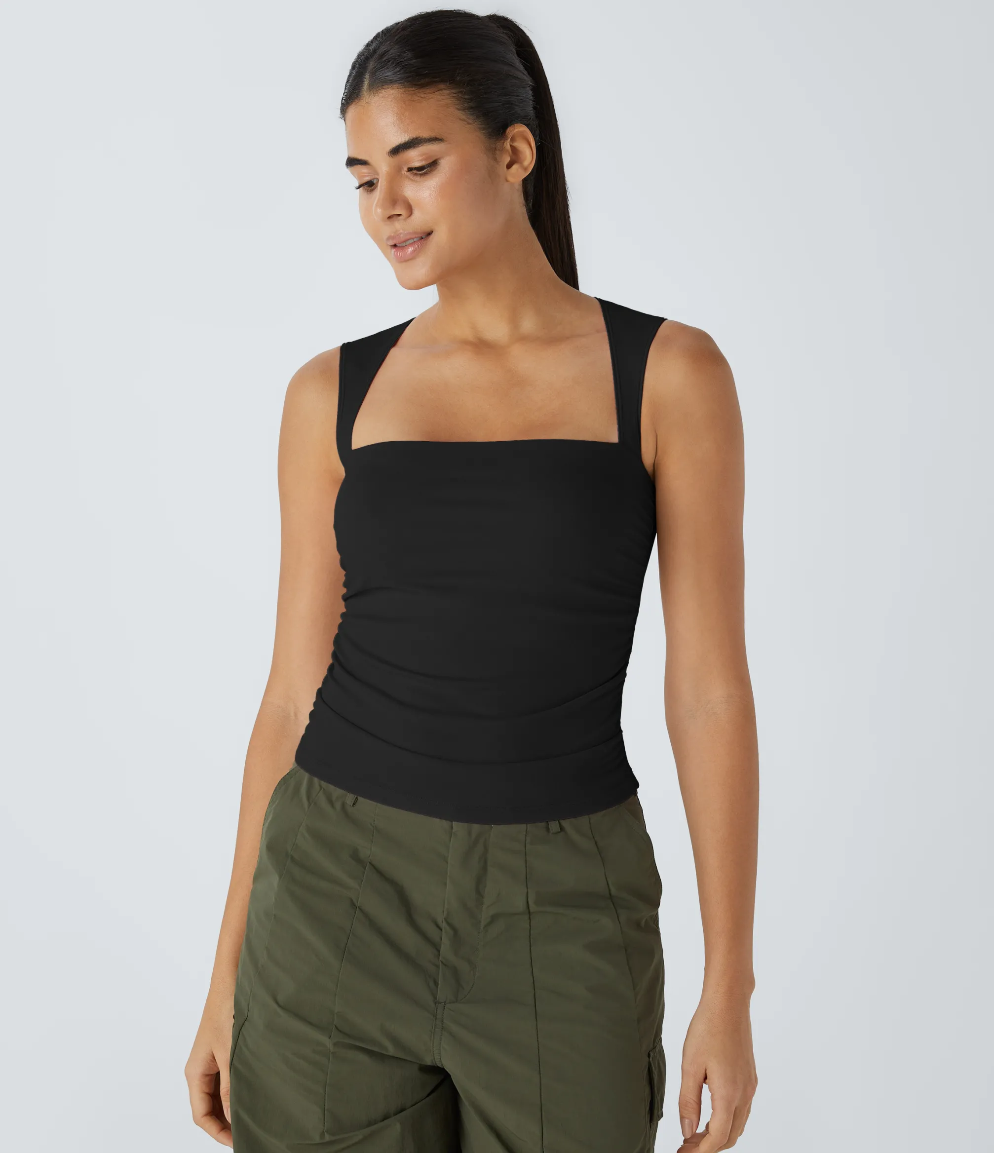 Tank Tops & Camis|Casual Tops<HALARA SoftlyZero™ Airy Square Neck Ruched Cool Touch Casual Tank Top-UPF50+