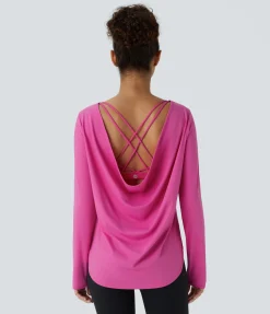 Yoga Tops|Sports Tops<HALARA SoftlyZero™ Airy Square Neck Long Sleeve Curved Hem Cool Touch Yoga Sports Top-UPF50+