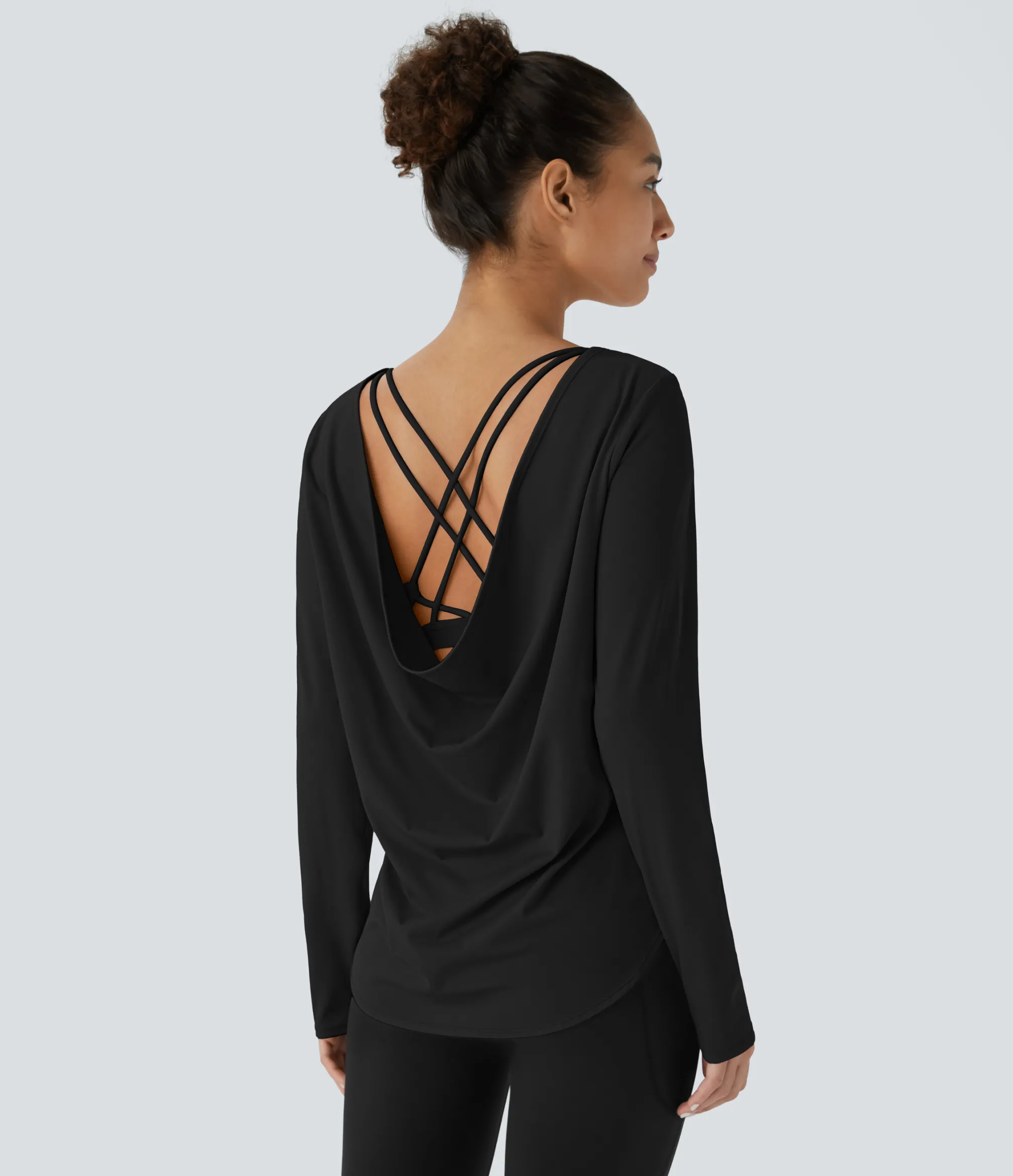 Yoga Tops|Sports Tops<HALARA SoftlyZero™ Airy Square Neck Long Sleeve Curved Hem Cool Touch Yoga Sports Top-UPF50+